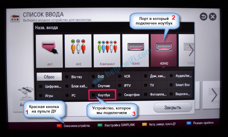 Изменение названия и настроек устройств, подключенных к телевизору через HDMI