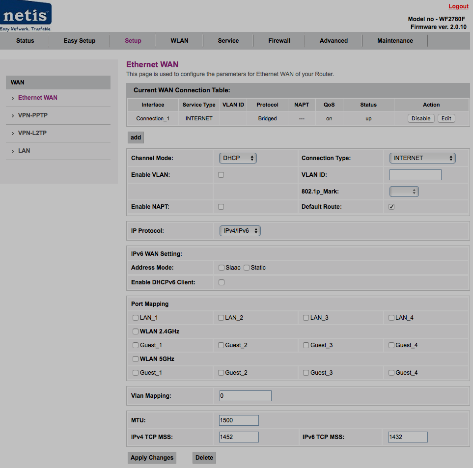 DHCP режим в роутере Netis WF2780F