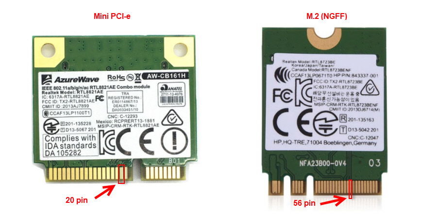 20 контакт на Mini PCI-e Wi-Fi и 56 контакт на M.2 модуле из-за которого не включается Wi-Fi