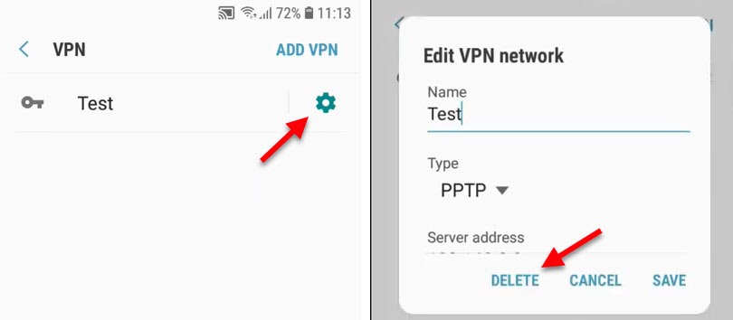 Удаление профиля VPN на Android
