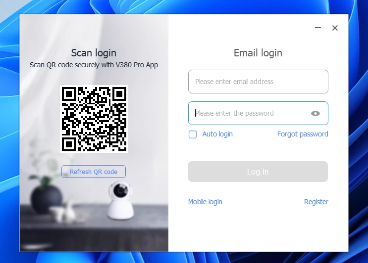 Авторизация в программе V380 на компьютере